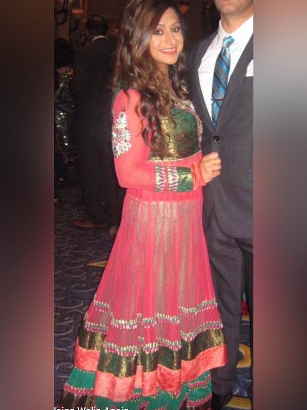 Women’s Coral Pink & Green Embroidered Anarkali Lehengha! Double layer